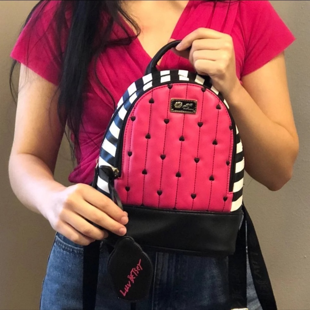 Betsey Johnson Pink Black White mini backpack bag - Picture 12 of 12